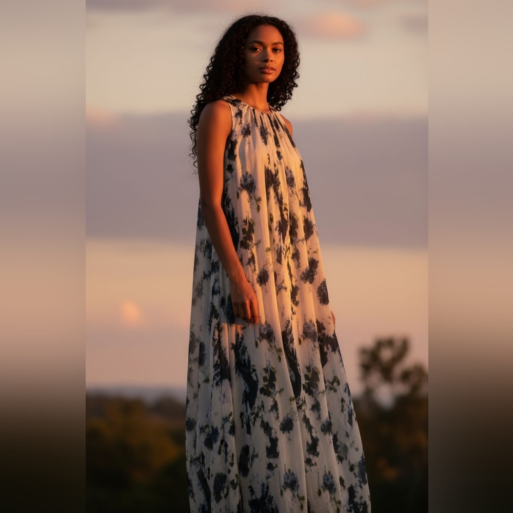A Lady 100% Silk Maxi Sleeveless Dress